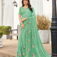 Green floral embroidered saree 