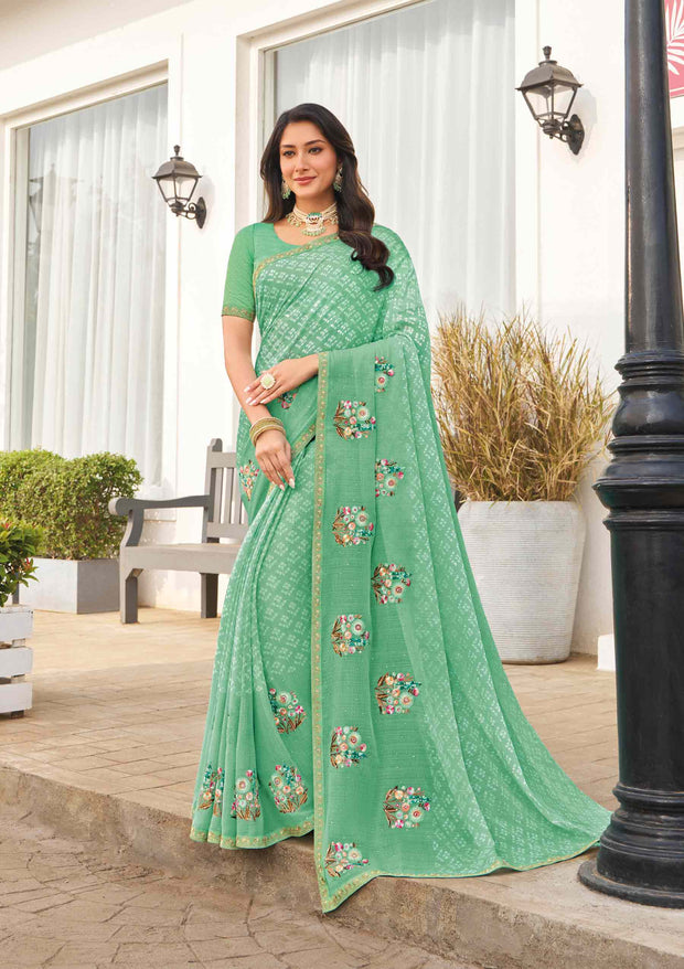 Green floral embroidered saree 