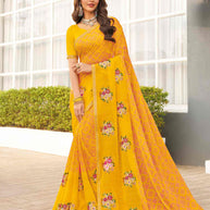 Yellow embroidered chiffon saree