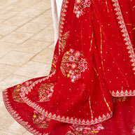 red chiffon saree 