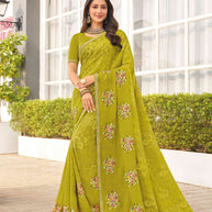 green floral chiffon saree
