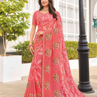 Pink floral embroidered saree