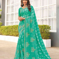 green floral chiffon saree