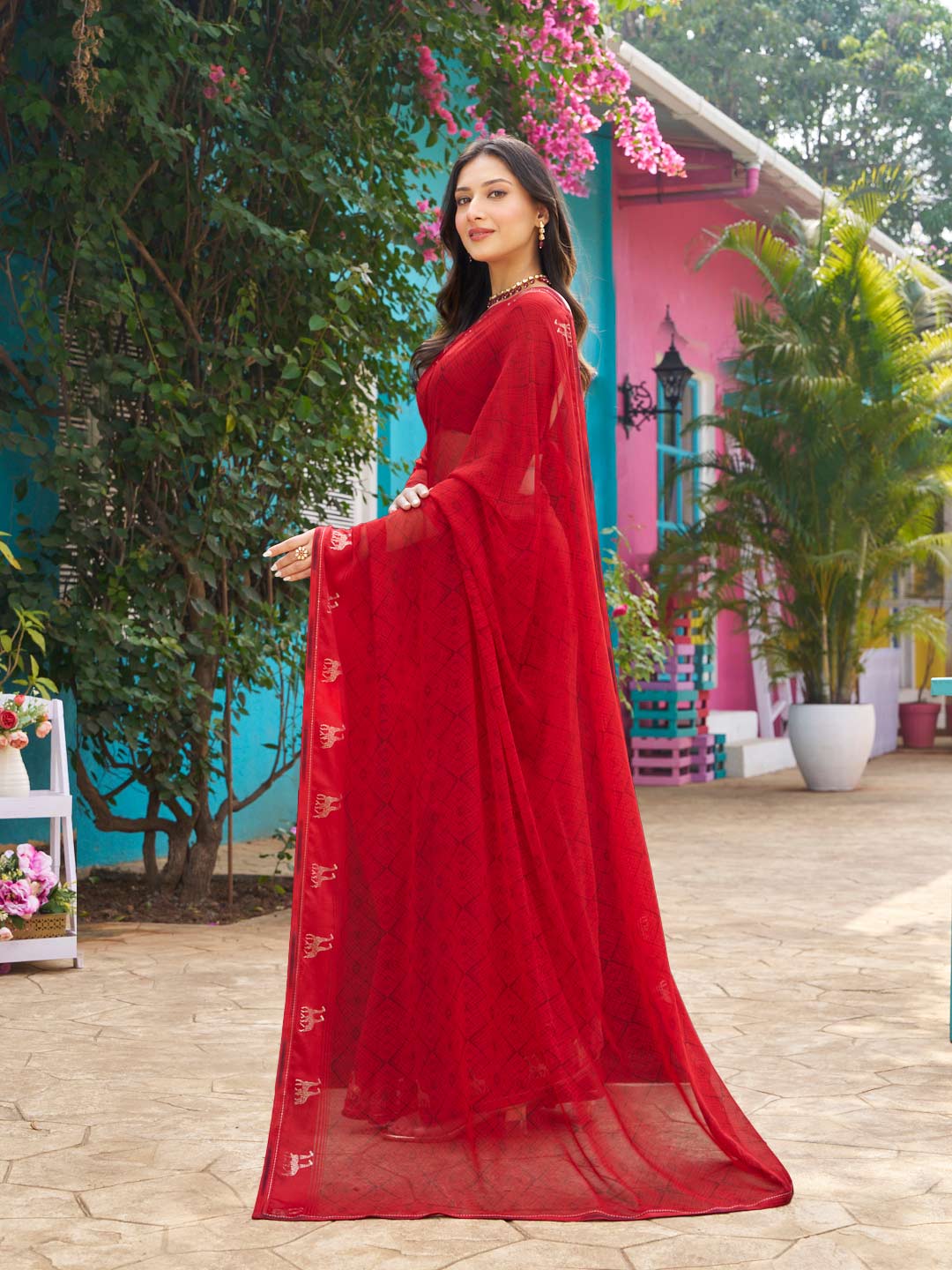 geometric print designer saree