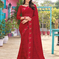 Red foil work georgette saree