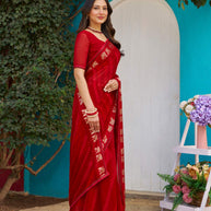 Laxmipati Kaju Anjeer Red Georgette Geometric Printed Saree