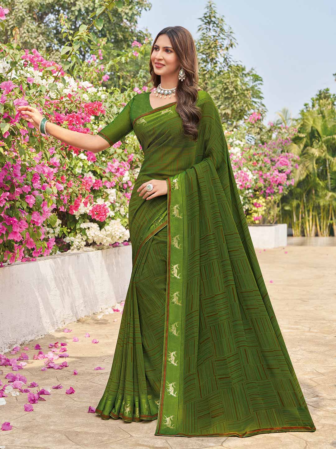 Green work saree