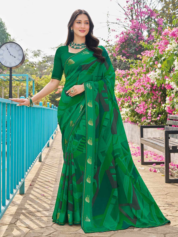 Green geometric saree