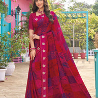 Dark pink floral foil saree 