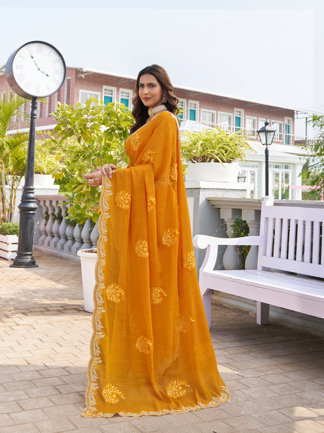 vibrant designer chiffon saree 