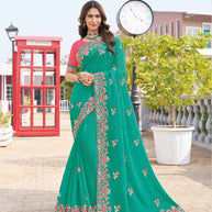 green chiffon floral embroidered saree 