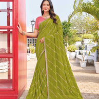 green chiffon floral embroidered saree