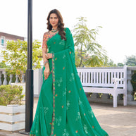 green chiffon floral embroidered saree 