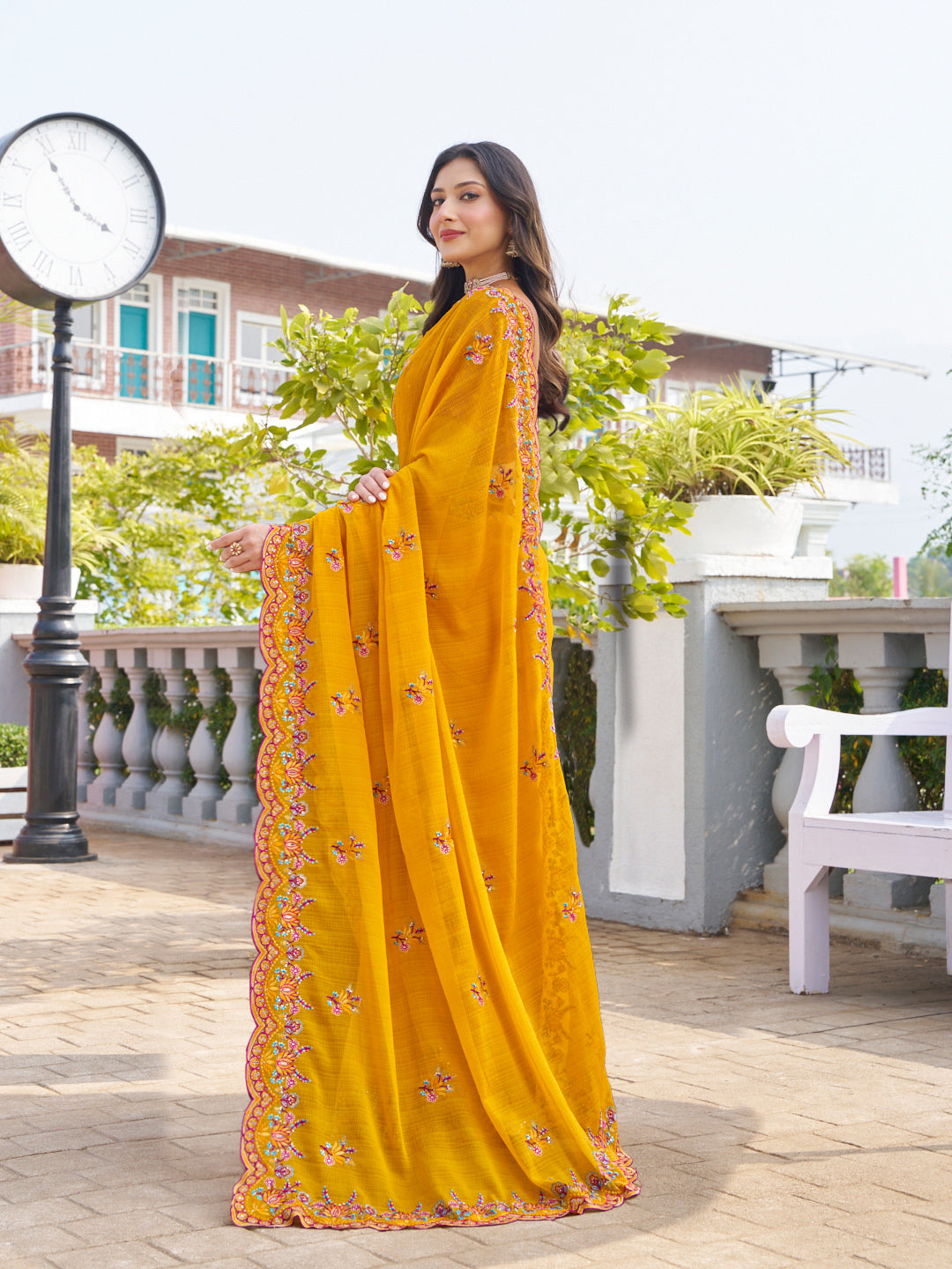 festive wear embroidered saree