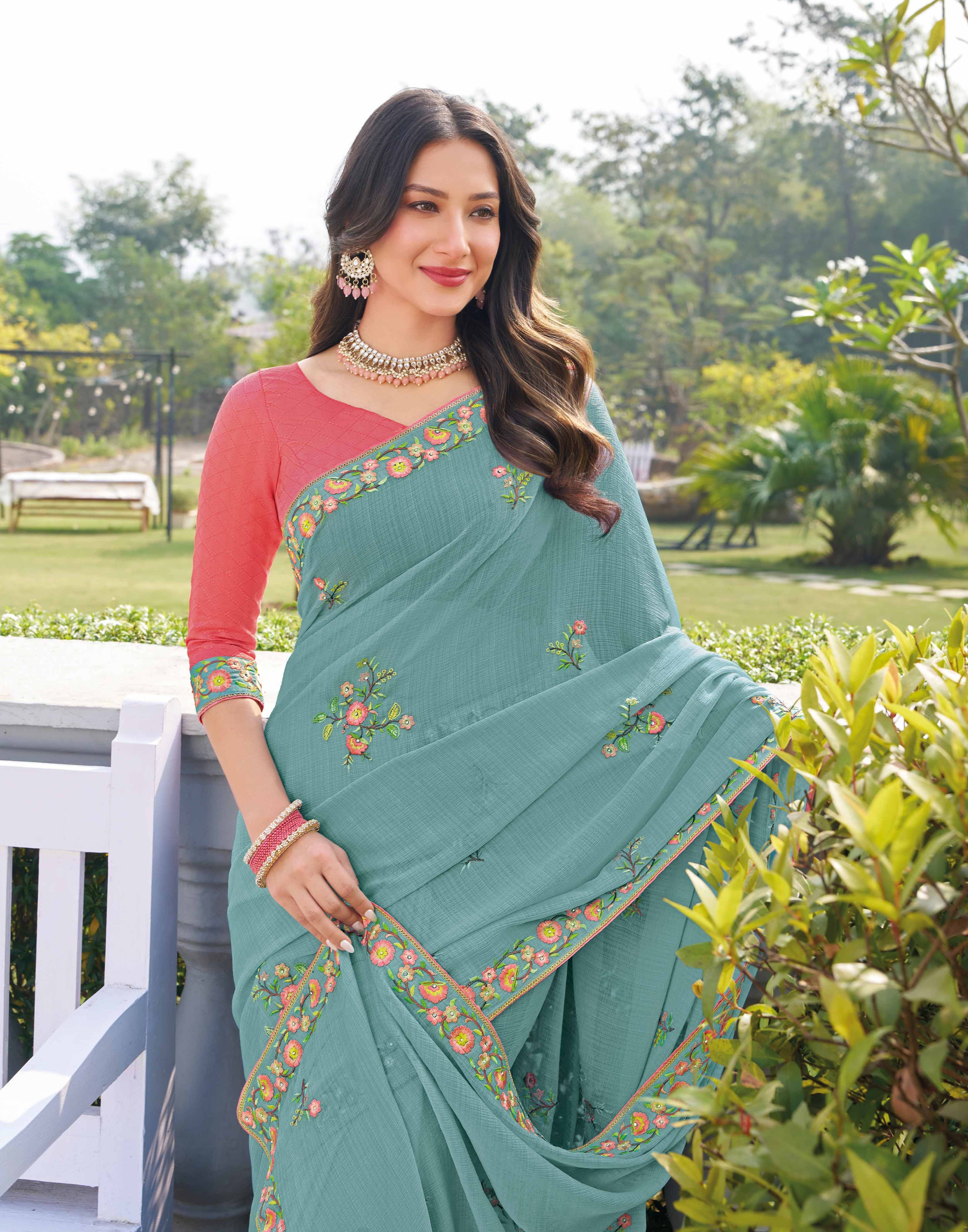  lightweight embroidered saree 