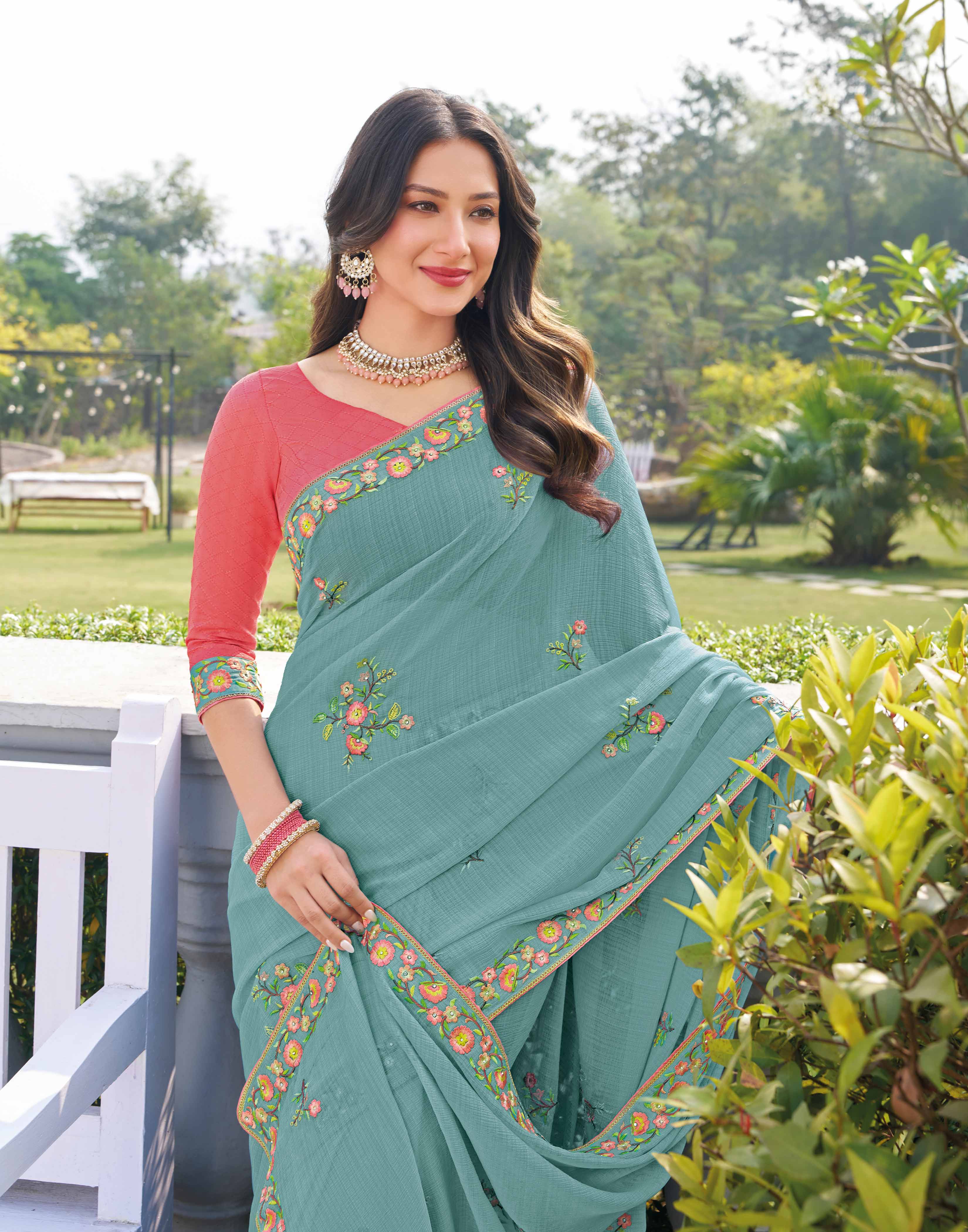  lightweight embroidered saree 