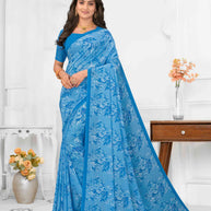 Blue silk floral printed saree