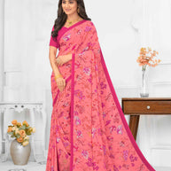 Pink silk floral printed saree