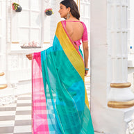 Laxmipati Ghazal Teal Green Chiffon Bandhani Printed Saree