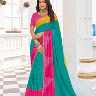 green bandhani chiffon saree