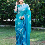 Blue embroidered silk blend saree party wear