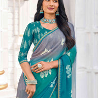 Laxmipati Ghazal Blue Silk Blend Floral Printed Saree