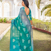 Laxmipati Ghazal Blue Silk Blend Floral Printed Saree