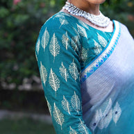 Blue gradient printed silk blend saree festive wear 