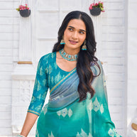Laxmipati Ghazal Blue Silk Blend Floral Printed Saree