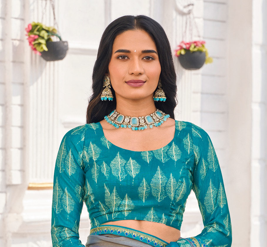 Laxmipati Ghazal Blue Silk Blend Floral Printed Saree