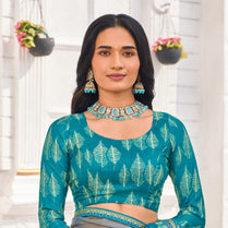 Laxmipati Ghazal Blue Silk Blend Floral Printed Saree