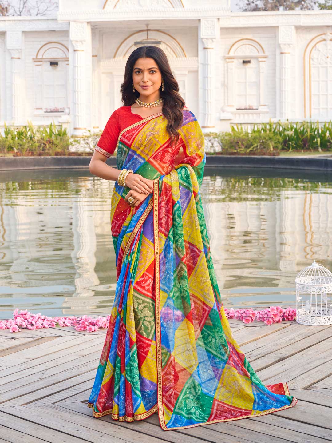 Multicolor chiffon floral printed saree