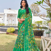 Green chiffon floral printed saree 