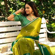  Green floral zari silk blend saree festive wear 
