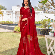 Red georgette floral printed saree 