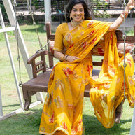 Mustard floral printed chiffon saree daily wear