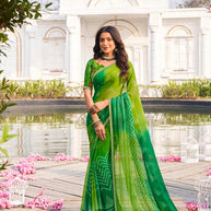 Green chiffon geometric printed saree 