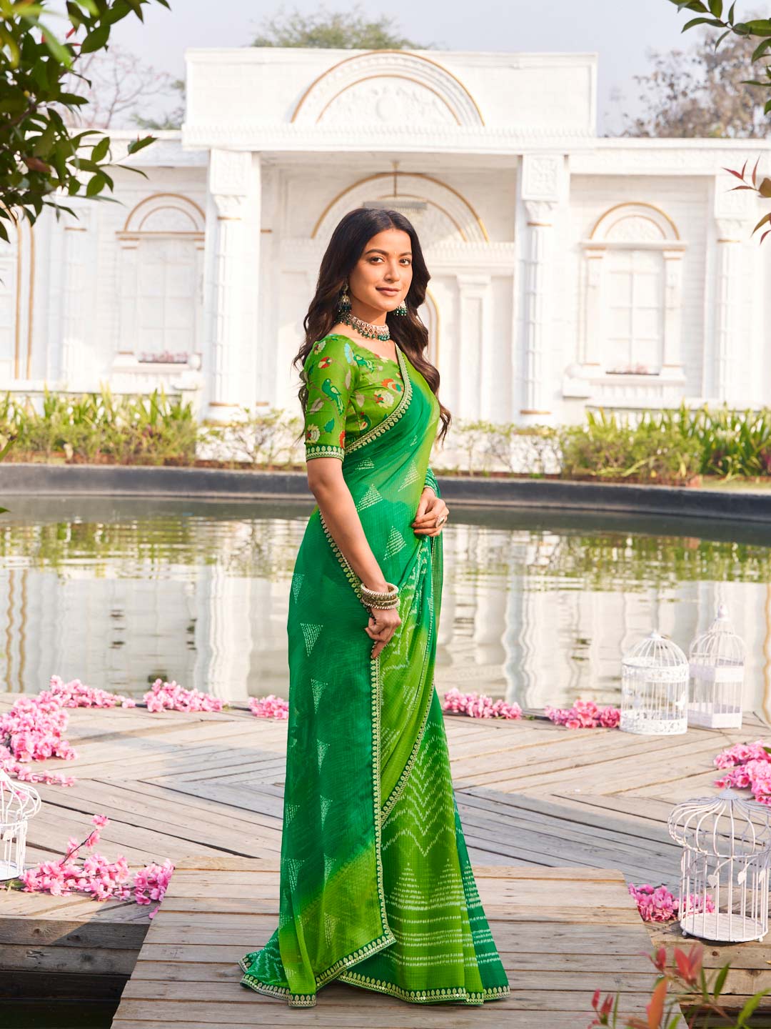  green chiffon saree for festive wear