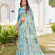  blue floral silk saree for festive wear