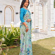 elegant floral printed silk saree