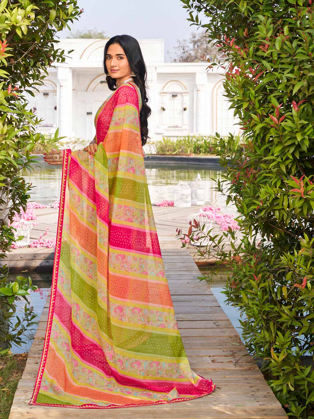  floral chiffon saree for festive wear