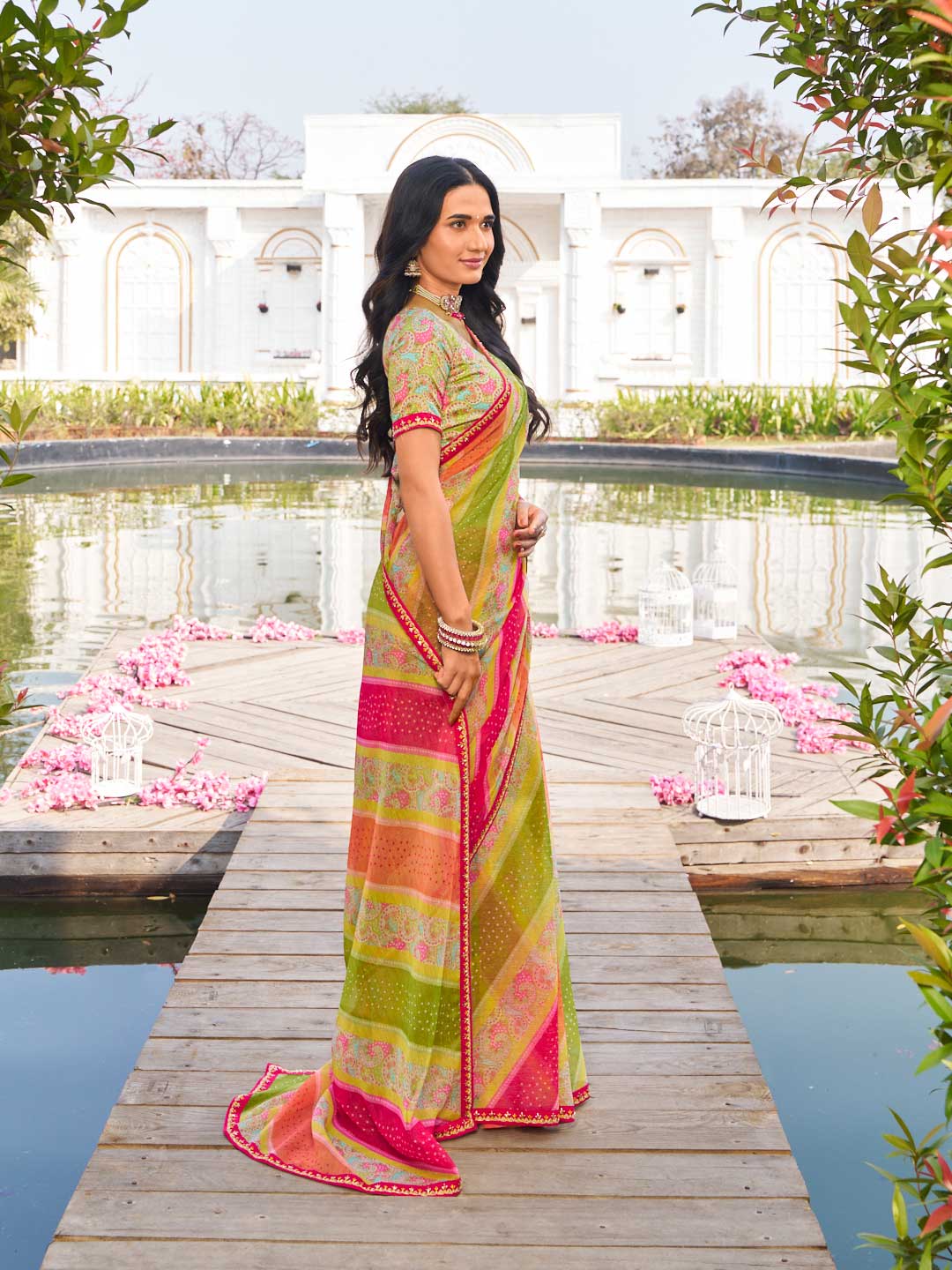 designer multicolor chiffon saree 