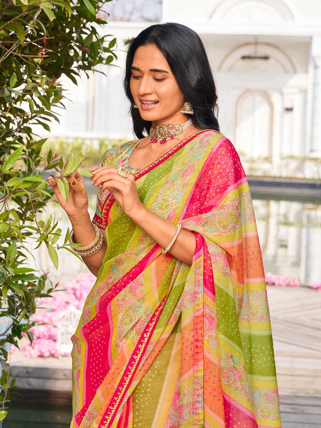 lightweight printed chiffon saree