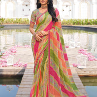 Multicolor chiffon floral printed saree 