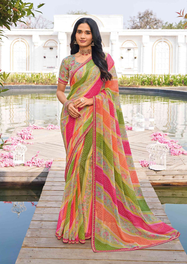 Multicolor chiffon floral printed saree 