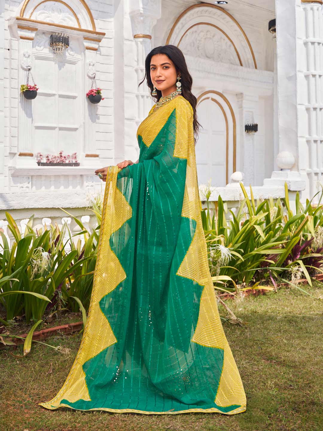  green chiffon saree for festive wear