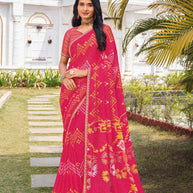 Pink chiffon geometric printed saree 