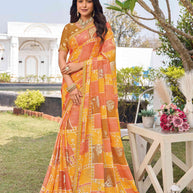 Orange silk blend geometric printed saree