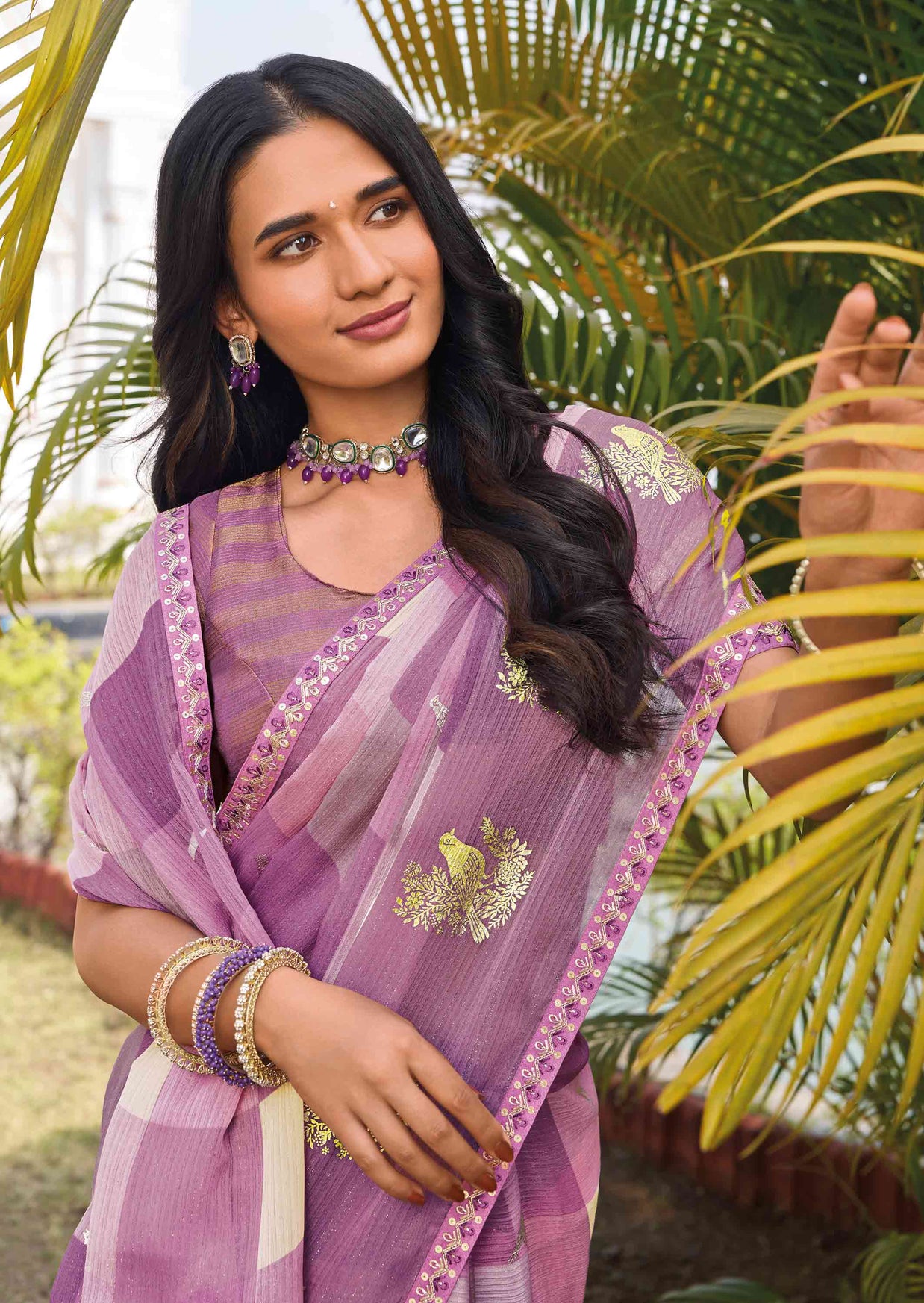 purple silk saree for festive wear