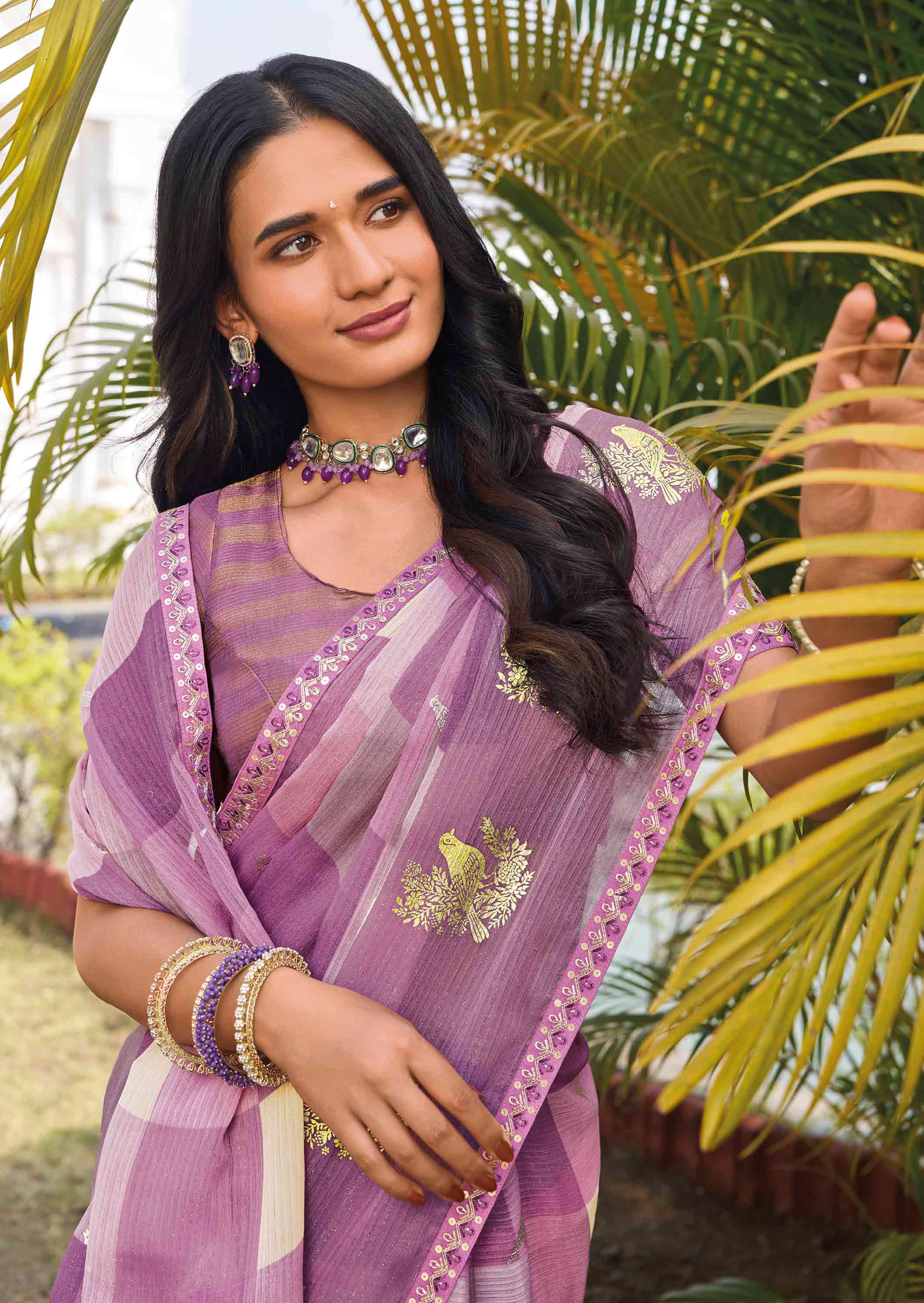 purple silk saree for festive wear